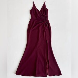 Dress the Population Jordan Plunge Neck Gown | Burgundy | Size S | GUC